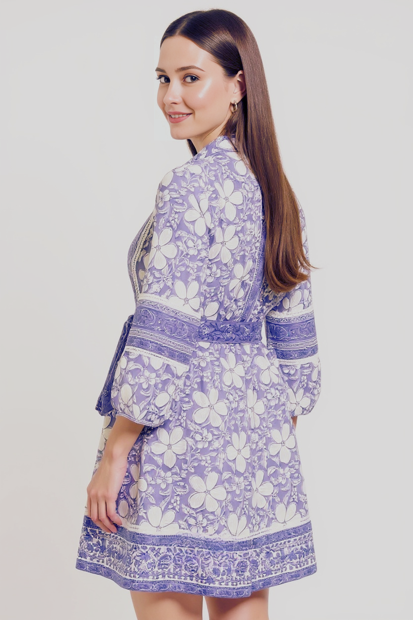 White & lavender Mini Dress