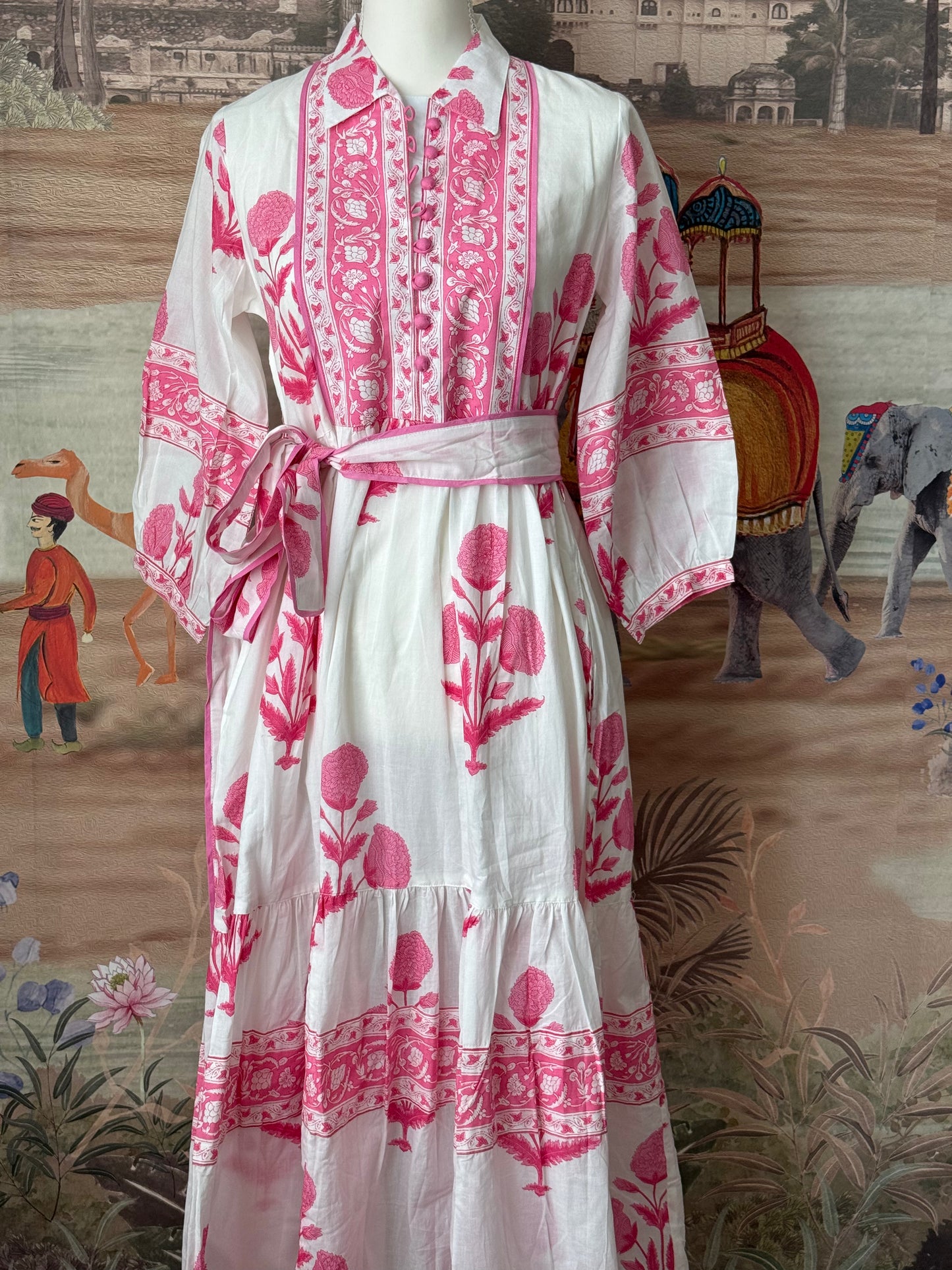 Ira Midi Dress: Pink & White