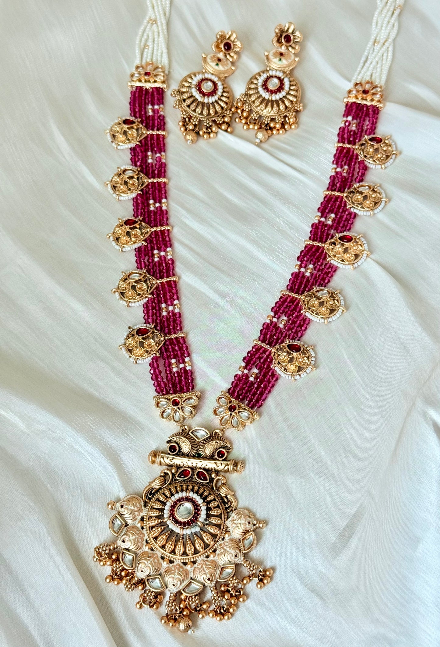 Ruby Pink Rani Haar Indian jewelry