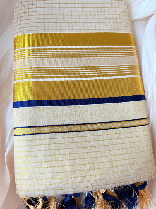 Kerala checkered kasavu saree