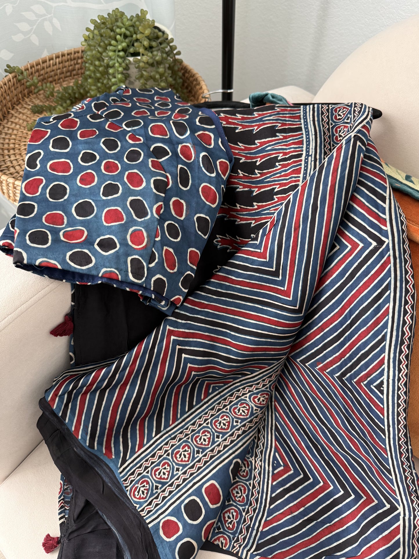 Ajrakh Indigo Modal Silk Saree