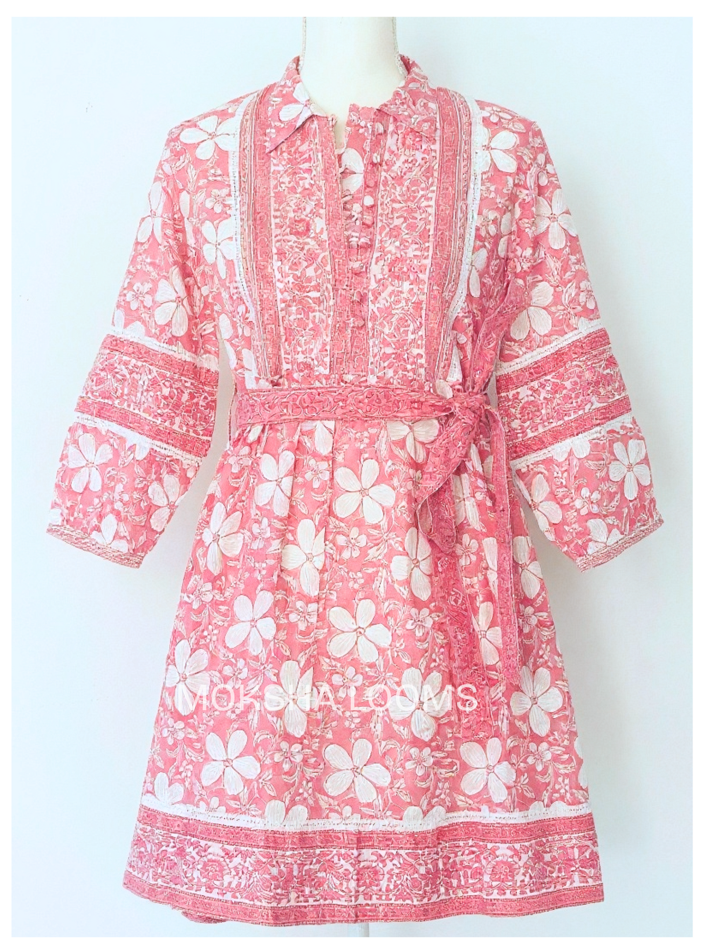 Ira Mini Dress: White & Pink