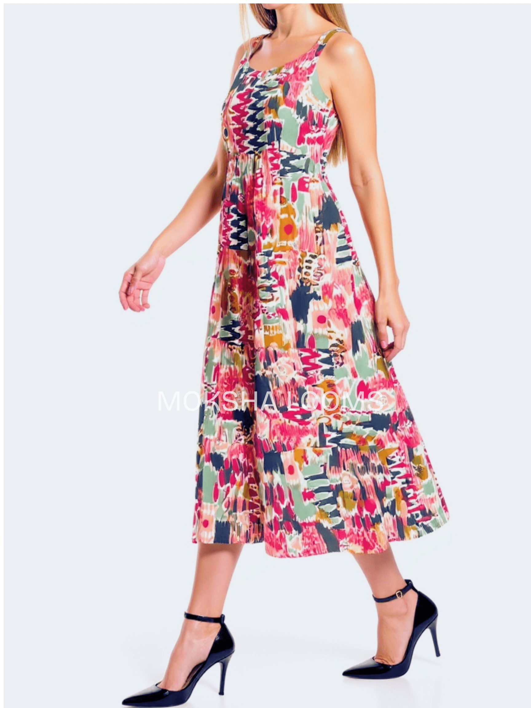 Spring/summer dress- Multi-color spring dress-Hand block print dresses USA M