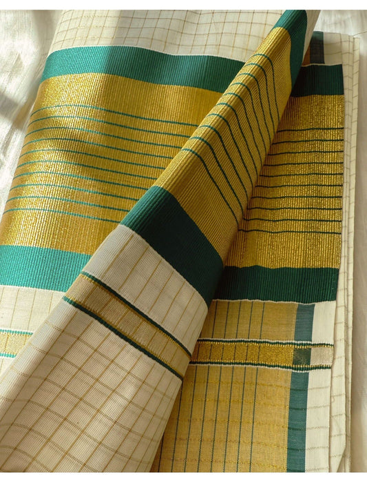 Kerala kasavu microcheck saree