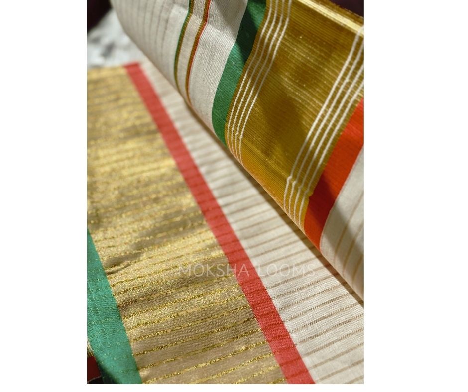 Kerala Saree in Red & Green