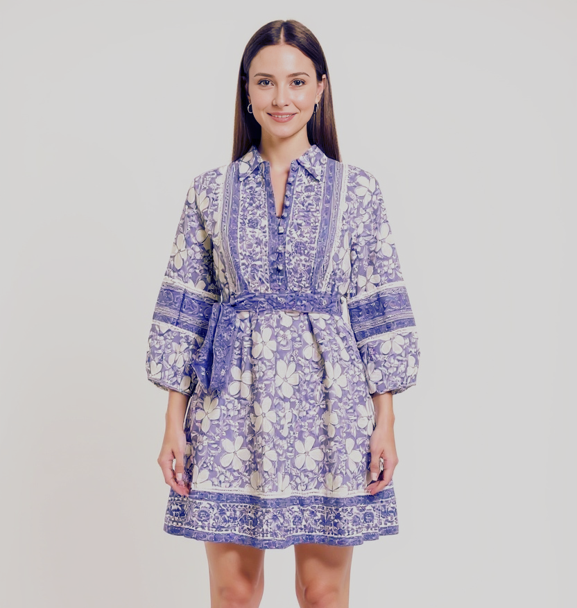 White & lavender Mini Dress