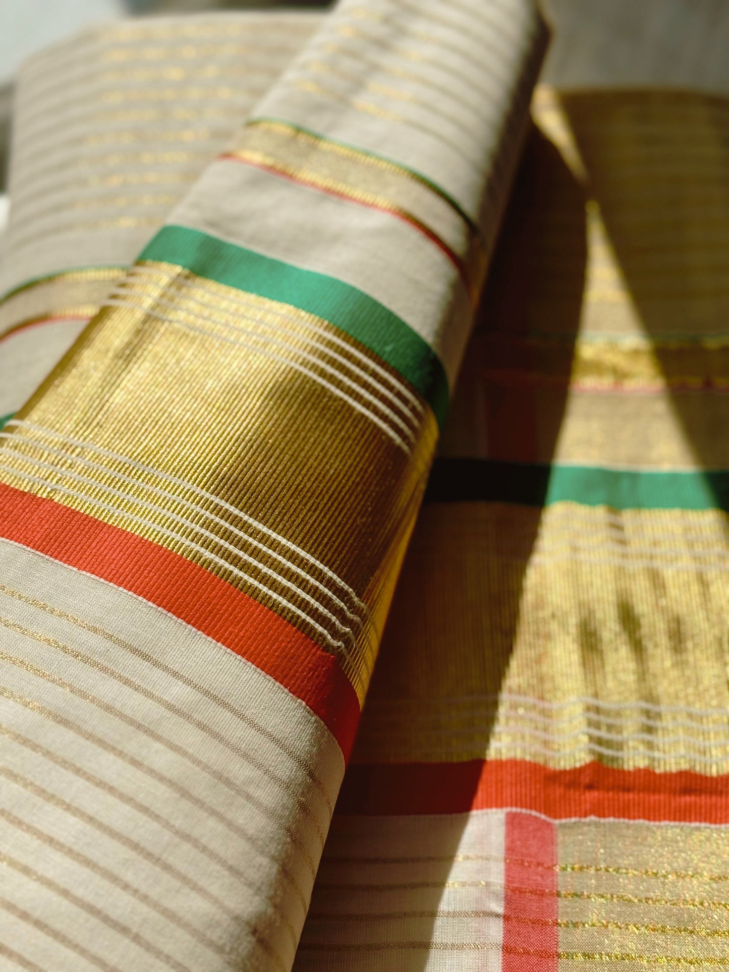 Kerala Saree in Red & Green