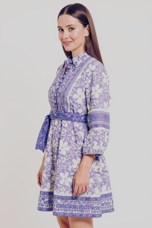 White & lavender Mini Dress