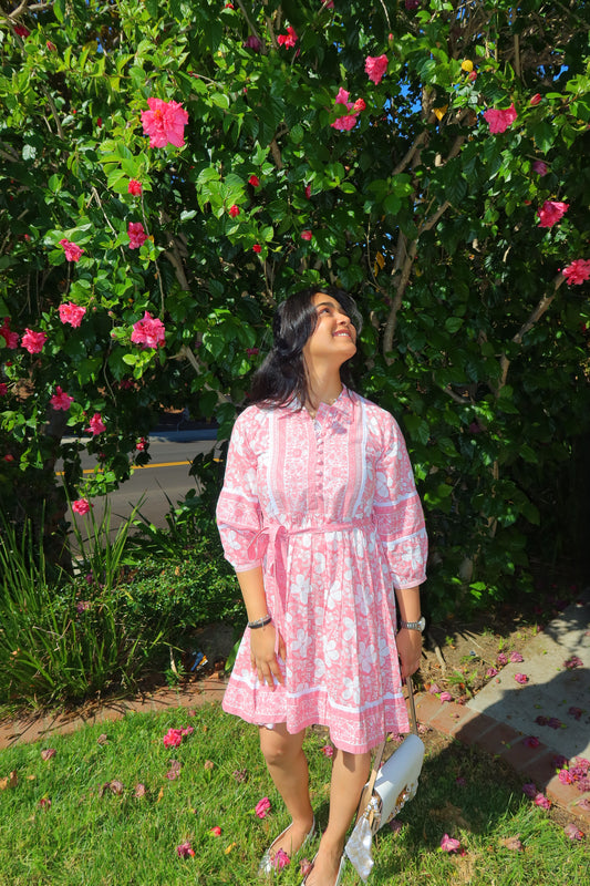 Ira Mini Dress: White & Pink