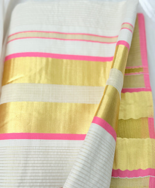 Traditional Kerala saree with pink border