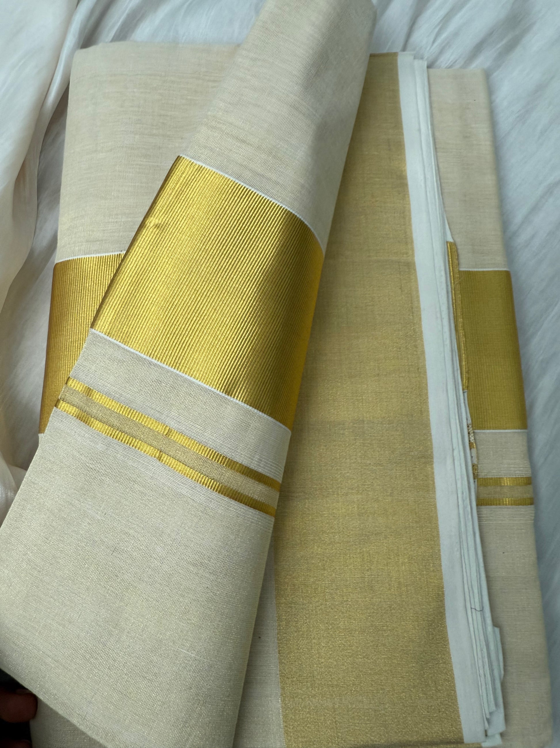 Kerala Tissue Saree with kasavu - Traditional Kerala saree gold border