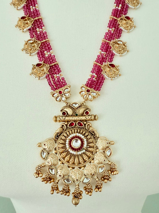 Ruby Pink Rani Haar Indian jewelry