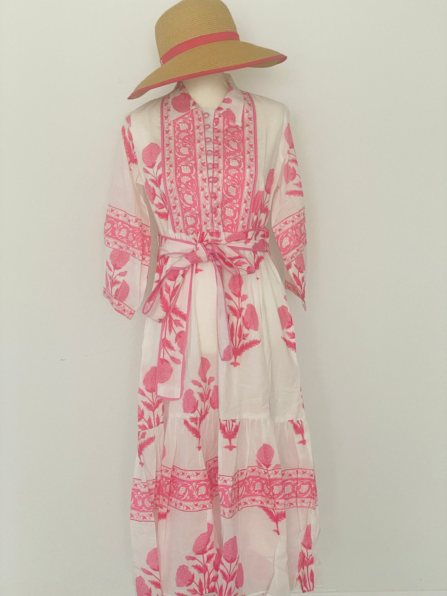 Block Print white & pink vintage dress