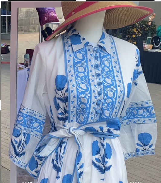 White & Blue Midi Dress