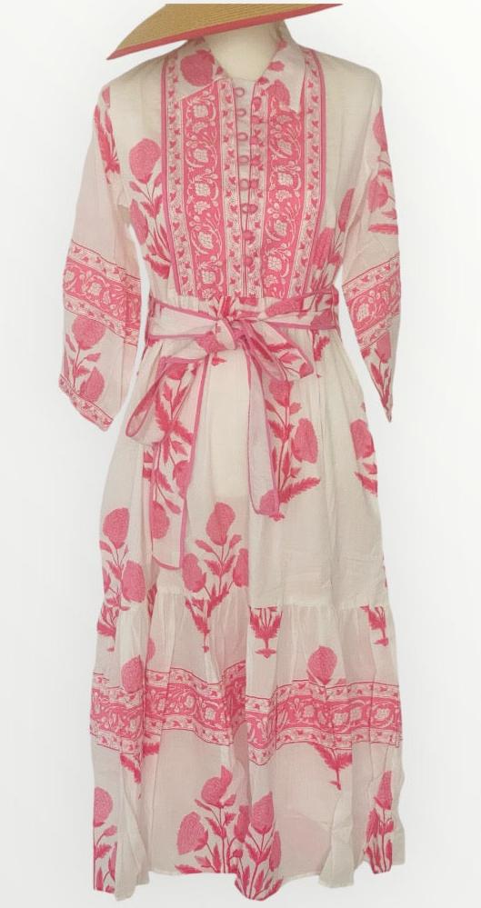 Block Print white & pink vintage dress