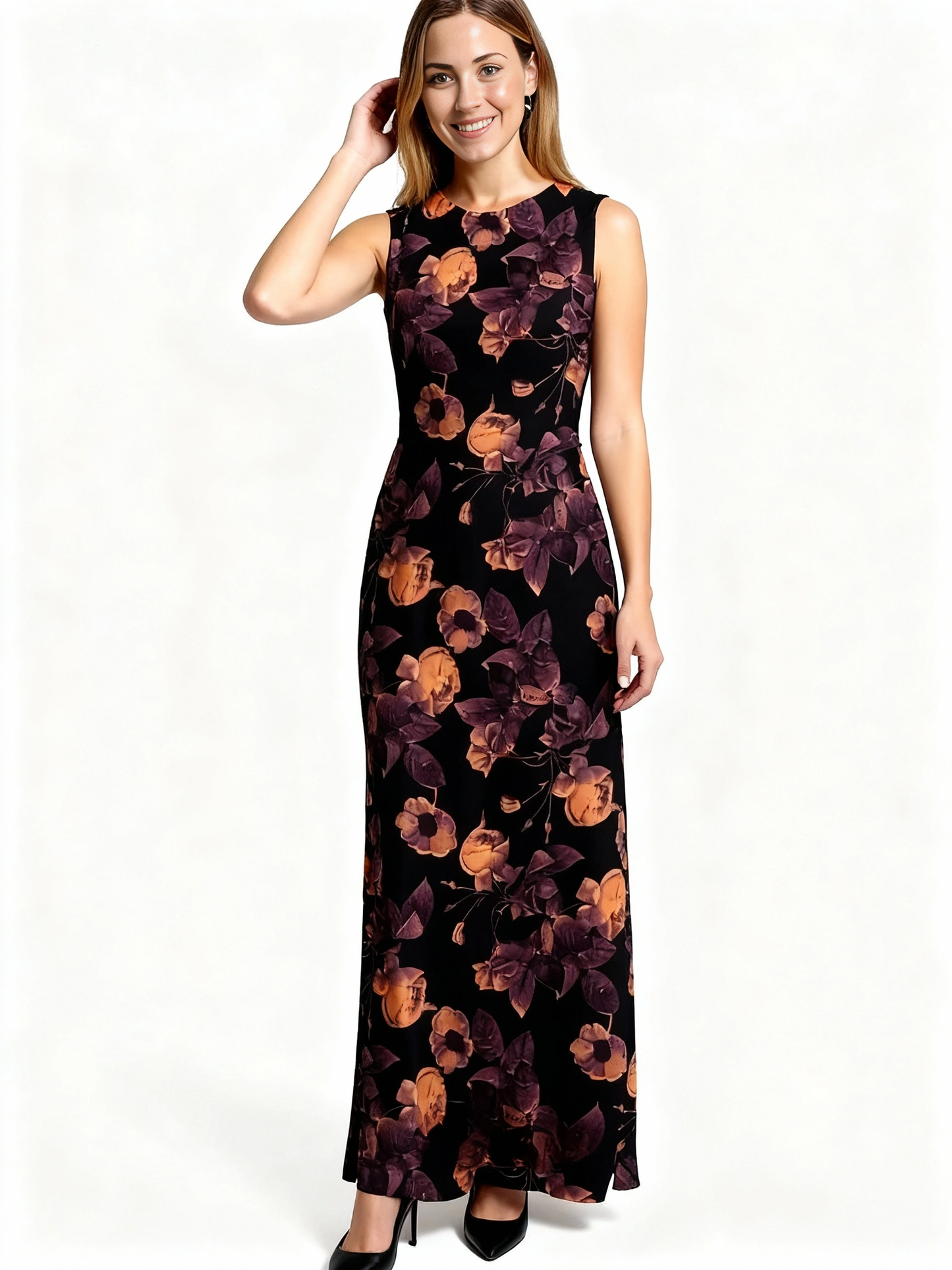 Floral Satin Maxi Dress
