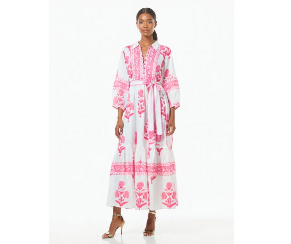 Ira Midi Dress: Pink & White