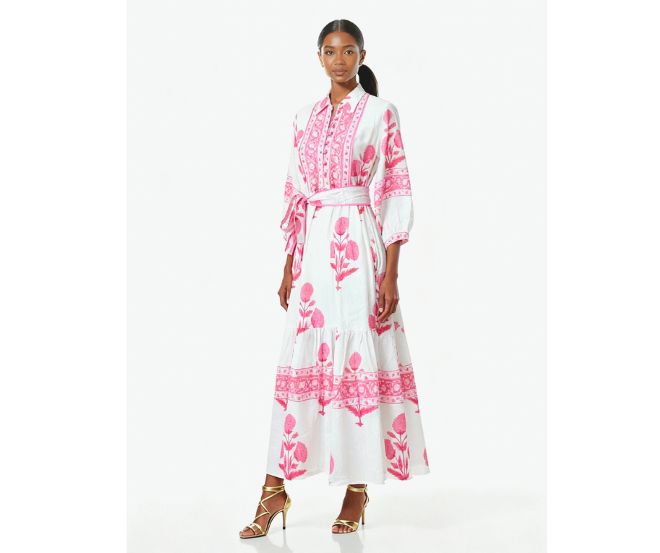 Ira Midi Dress: Pink & White