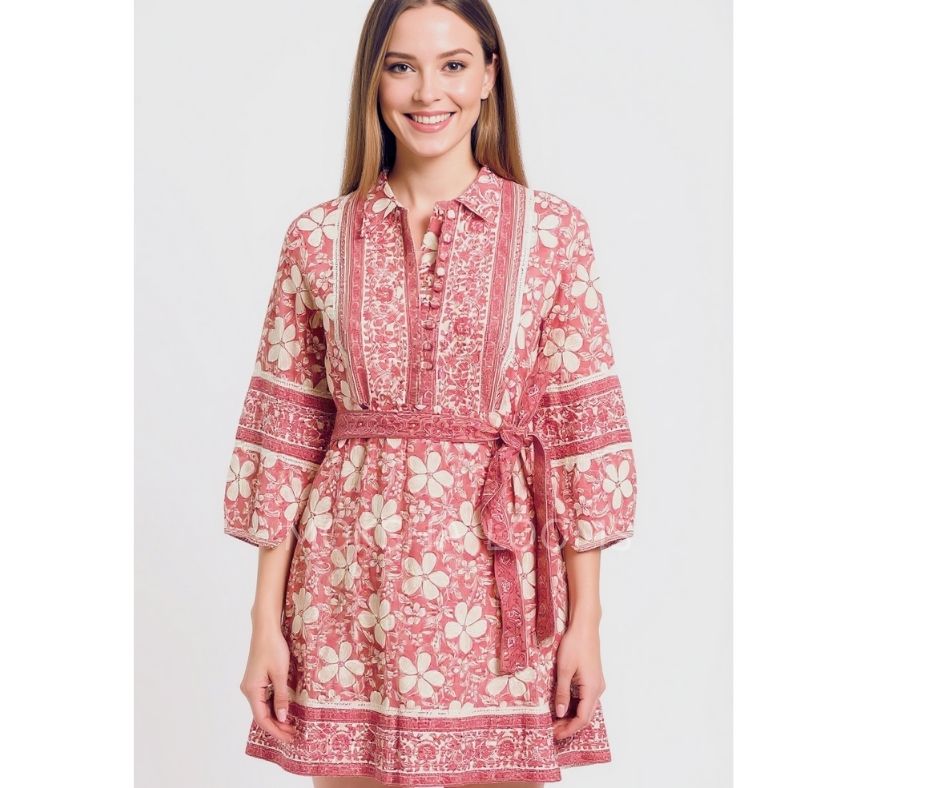 Ira Mini Dress: White & Pink