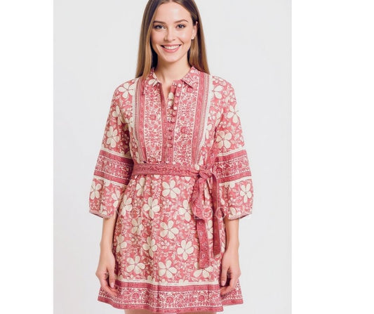 Ira Mini Dress: White & Pink