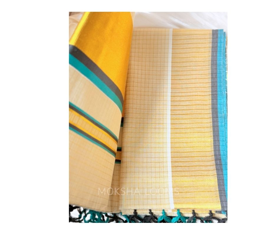 Kerala Kasavu checkered Onam saree