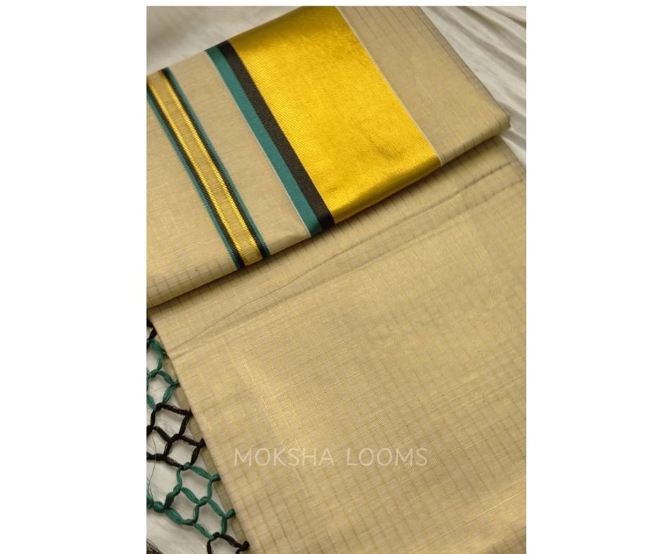 Kerala Kasavu checkered Onam saree