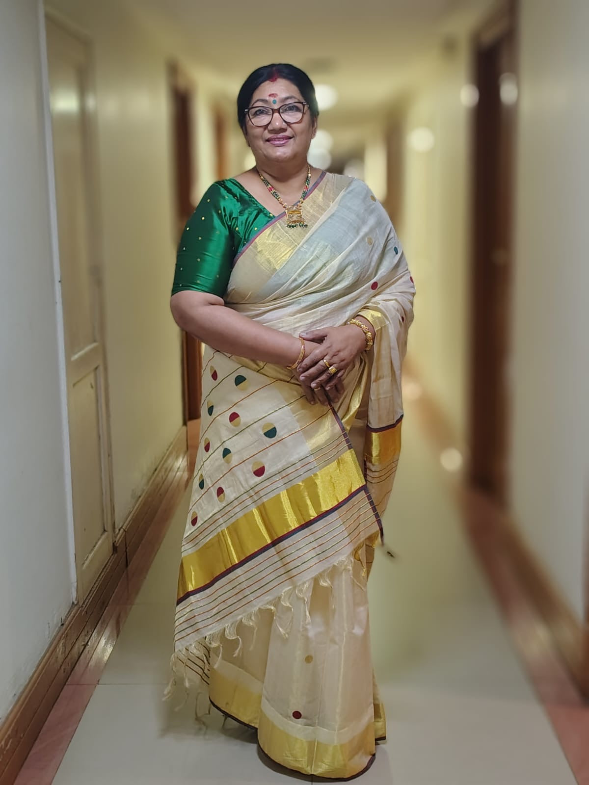 Premium Tissue Saree in red polka