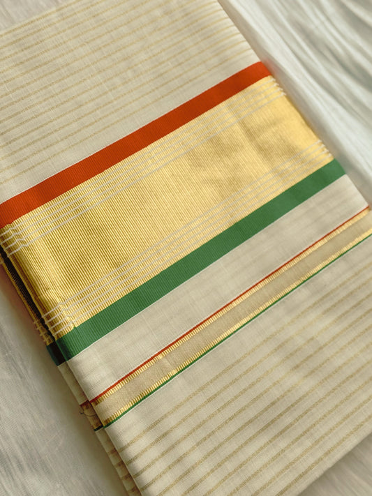 Kerala Saree in Red & Green