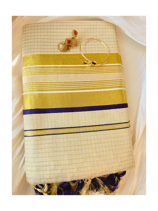 Kerala kasavu saree in checkers