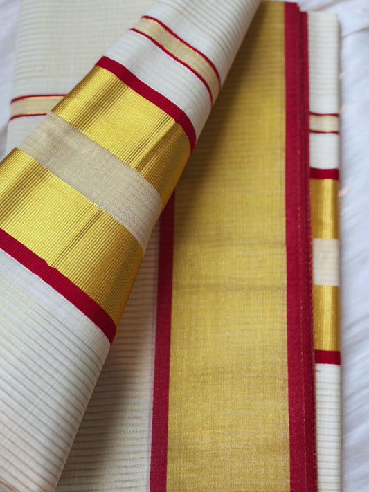 Kerala kasavu  Saree with red and gold border