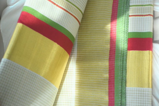 Kerala kasavu saree in ruby pink and green