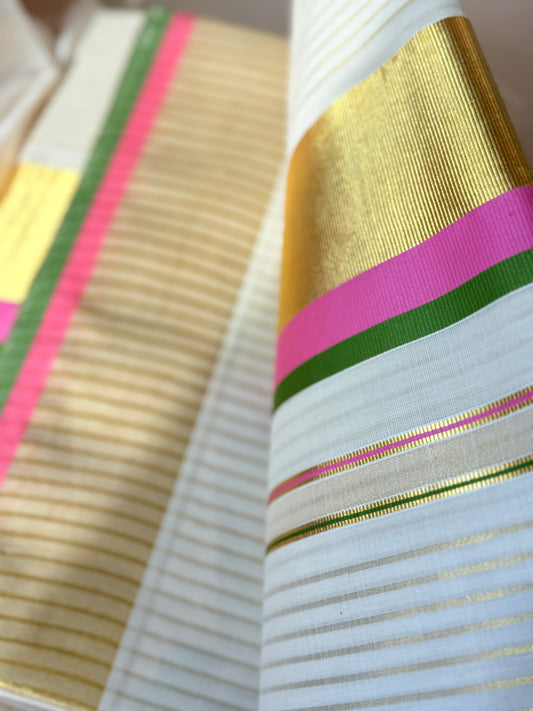 Pink kerala saree in cotton