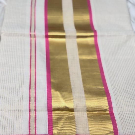 Traditional Kerala saree with pink border


