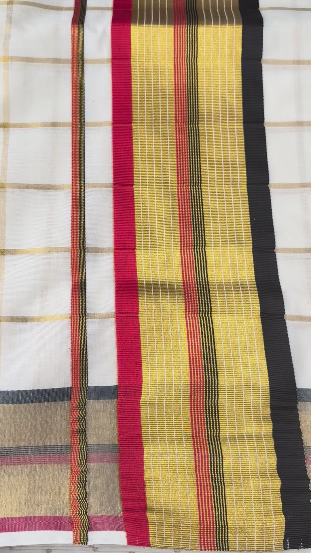 Kerala saree red black checked pattern