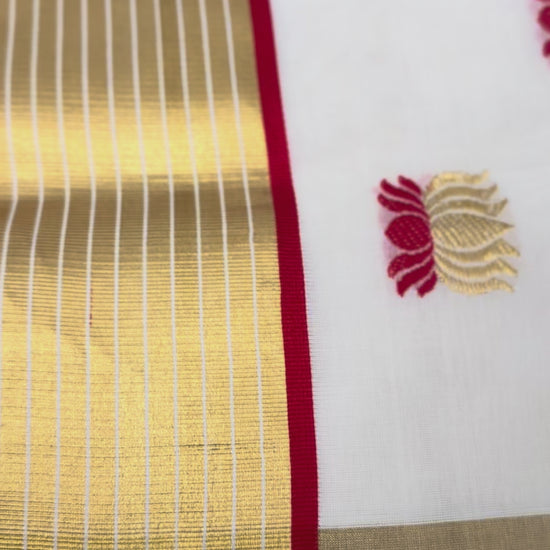 Kerala saree red black checked pattern