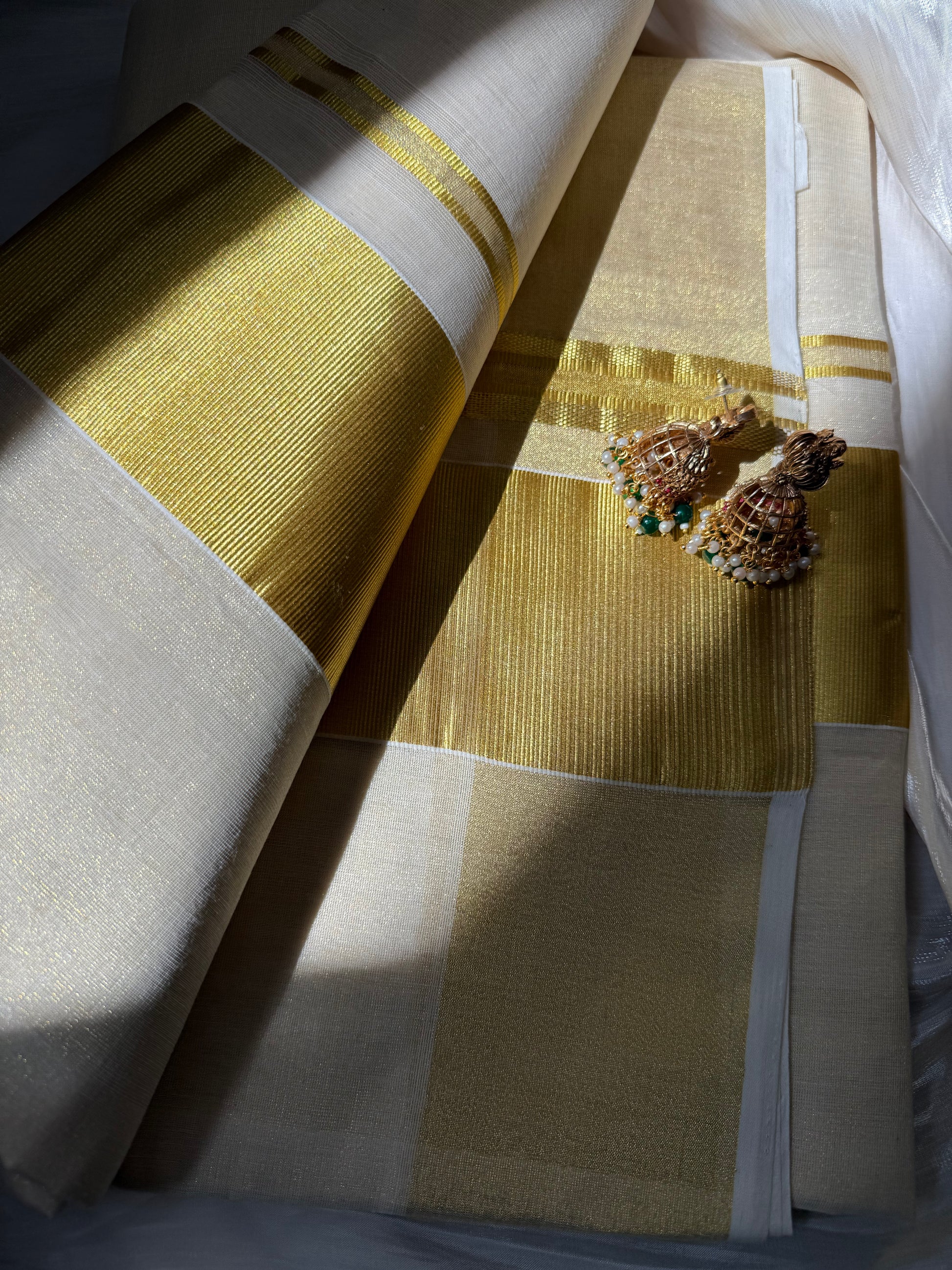 Kerala Tissue Saree with kasavu - Traditional Kerala saree gold border